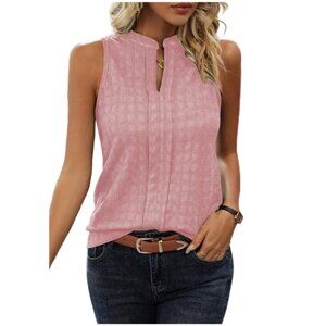 💗 New Pink Lattice Textured Split Neck Tank Top – Size M